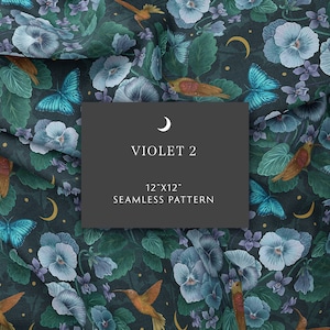 Seamless Pattern, Violet2 Digitales Papier, Floral Papier, Witchy Eclectic Oberflächendesign, Magische Natur Scrapbook Papier, Digital Download