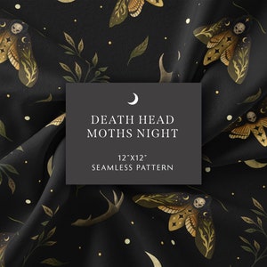Seamless Pattern, Death Head Moths Night Digital Paper Moth Paper, BOHO Surface Design, Magical Wicca Scrapbook Paper, Digital Download
