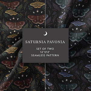 Naadloos patroon, Saturnia Pavonia digitaal papier Boho Surface Design, magische keizersvlinder Wicca plakboekpapier, digitale download