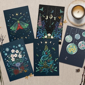 Witchy Weihnachtsgrußkarten-5er-Pack, verschiedene Karten, 4 "x 6"" magisch, magische Karte, Luna Weihnachten, Wicca Weihnachten Wintersonnenwende."