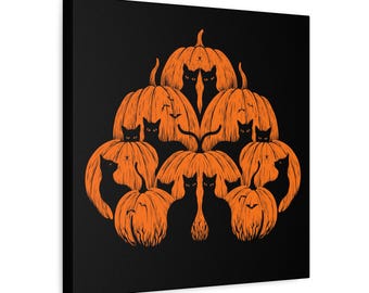 Halloween Cat Pumpkin Matte Canvas Wall Art, Cozy Home Decor, Cat Lover Gift, Fall Decoration, Spooky Artwork, Autumn Halloween Wall Decor