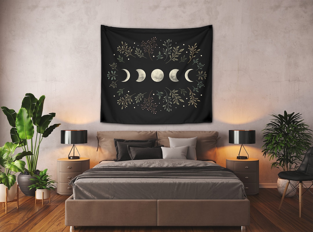 Moonlight Garden Wall Tapestries, Boho Wall Hanging Luna Phases Indoor ...