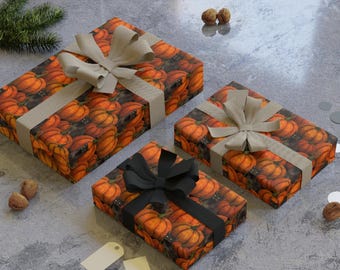 Halloween Pumpkin and black cats Pattern Gift Wrap Roll | Fall Halloween Wrapping Paper, witchy and dark