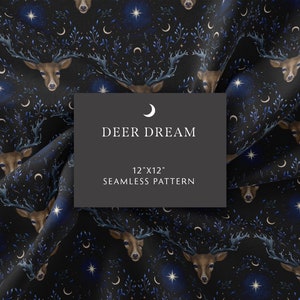Wzór bez szwu, papier cyfrowy Deer Dream, magiczna Wicca, boho design powierzchni, wzór tkaniny zwierzęcej, pakowanie prezentów, pobieranie cyfrowe