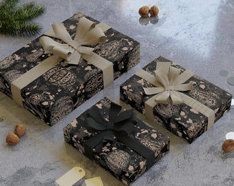 Vintage Halloween Pumpkin Pattern Wrapping Paper Roll, Magical spooky night