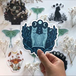 Twee katten die-cut stickers, twin kat sticker, heks kat, dierlijke stickers, natuur, magische, vinyl sticker