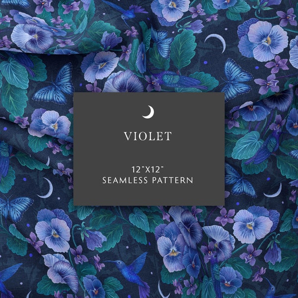 Seamless Pattern, Violet Digital Paper, Floral Nature Paper, Witchy Eclectic Surface Design, Magical Wicca Scrapbook Paper, Digital Download
