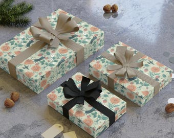 Magical Spring Garden Vine Gift Wrap Papers | Floral Wrapping Paper Roll, cute animal and forest spirit