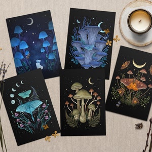 Paddenstoelenwenskaart, pakket van 5, diverse natuurkaarten, maten 4 x 6 inch, kaart magische schimmels, Witch Vibe, Luna, kaart voor alle gelegenheden, wicca
