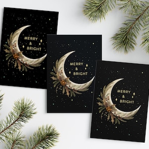 Zestaw 3, Merry&Bright, Magiczna kartka z pozdrowieniami, Boho, Luna Christmas, Świąteczna kartka z pozdrowieniami, Czarownicowa kartka