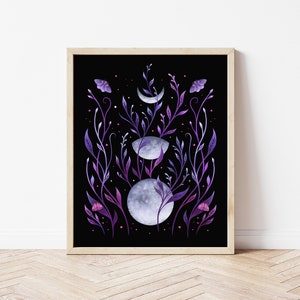 Giclée Print Poster, Phase&Grow Art Print, Original Illustration Boho Wall Decor Handmade Celestial Moon Phases Magical Moth Wicca