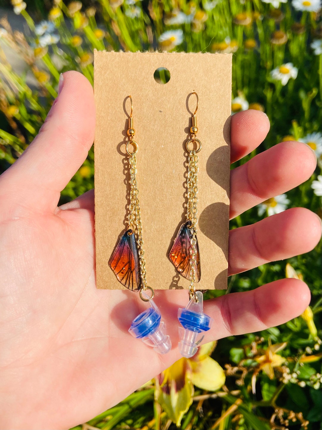 Gold Flake Wing Earplug Earrings Etsy