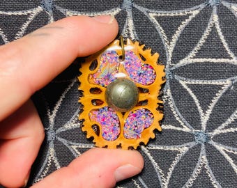 Opal/Pyrite Walnut Pendant