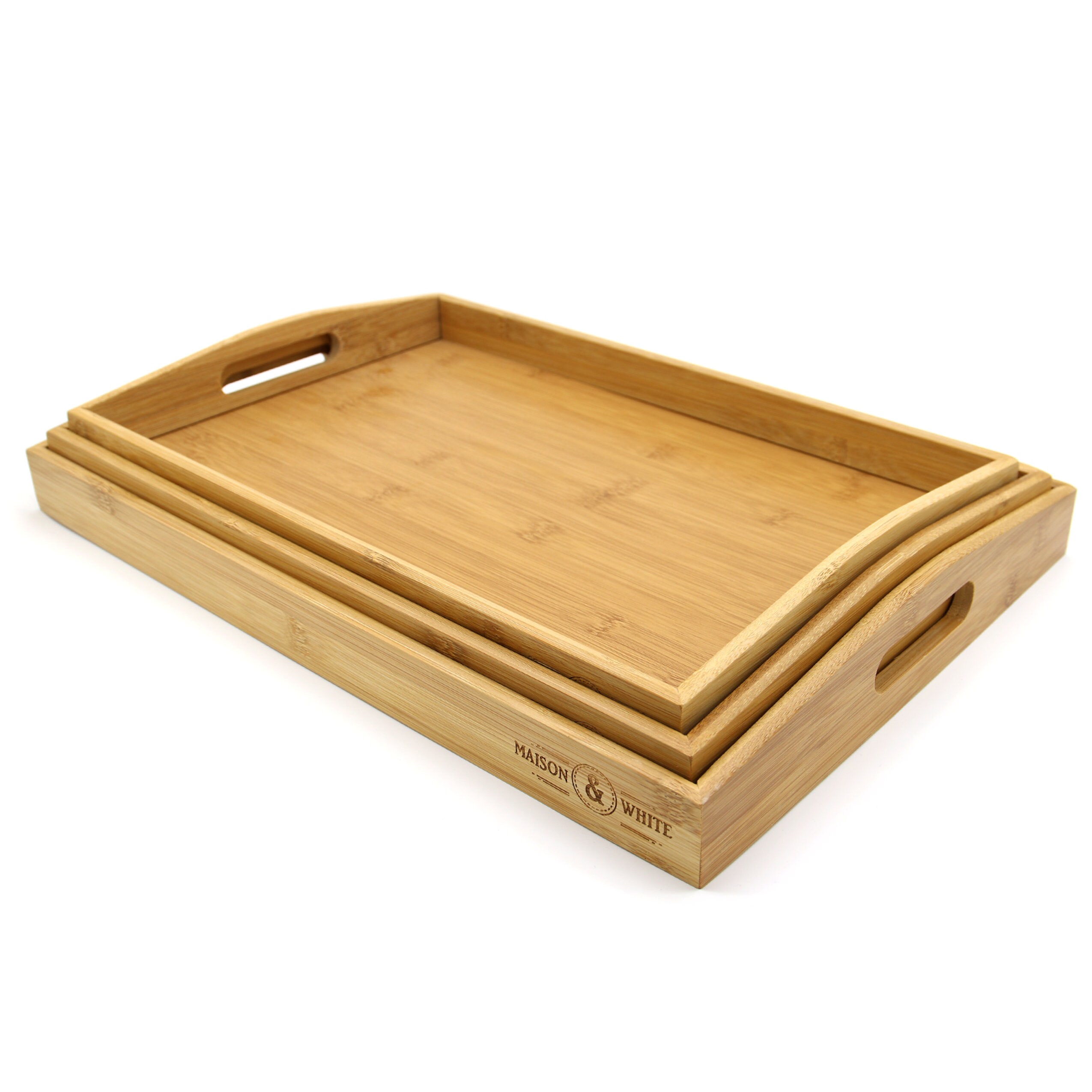Set of 3 Bamboo Serving Trays Raised Edges Lightweight & Etsy