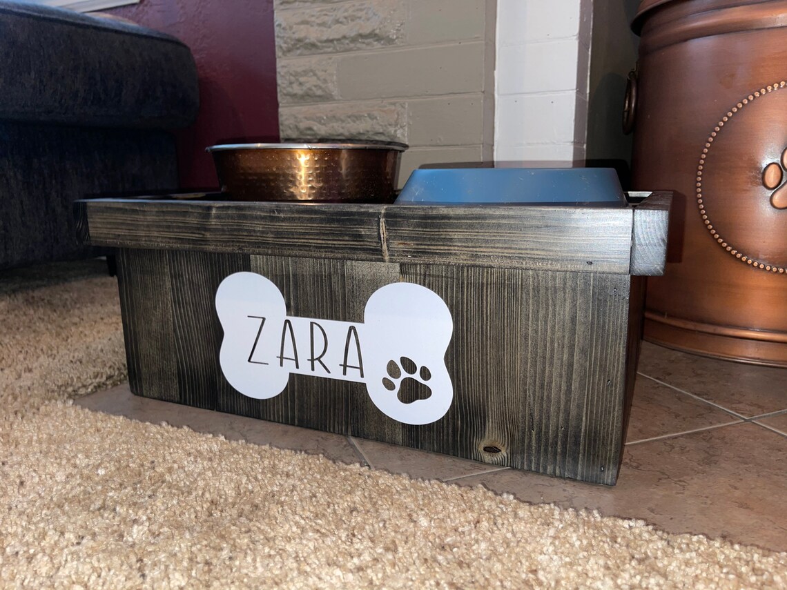 Wooden Dog Bowl Tray Dog Food Stand Dog Feeder Feeding Etsy