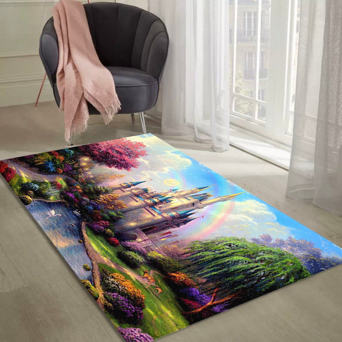 Cinderella Castle Disney Rug Disneyland Travel Inspired Etsy