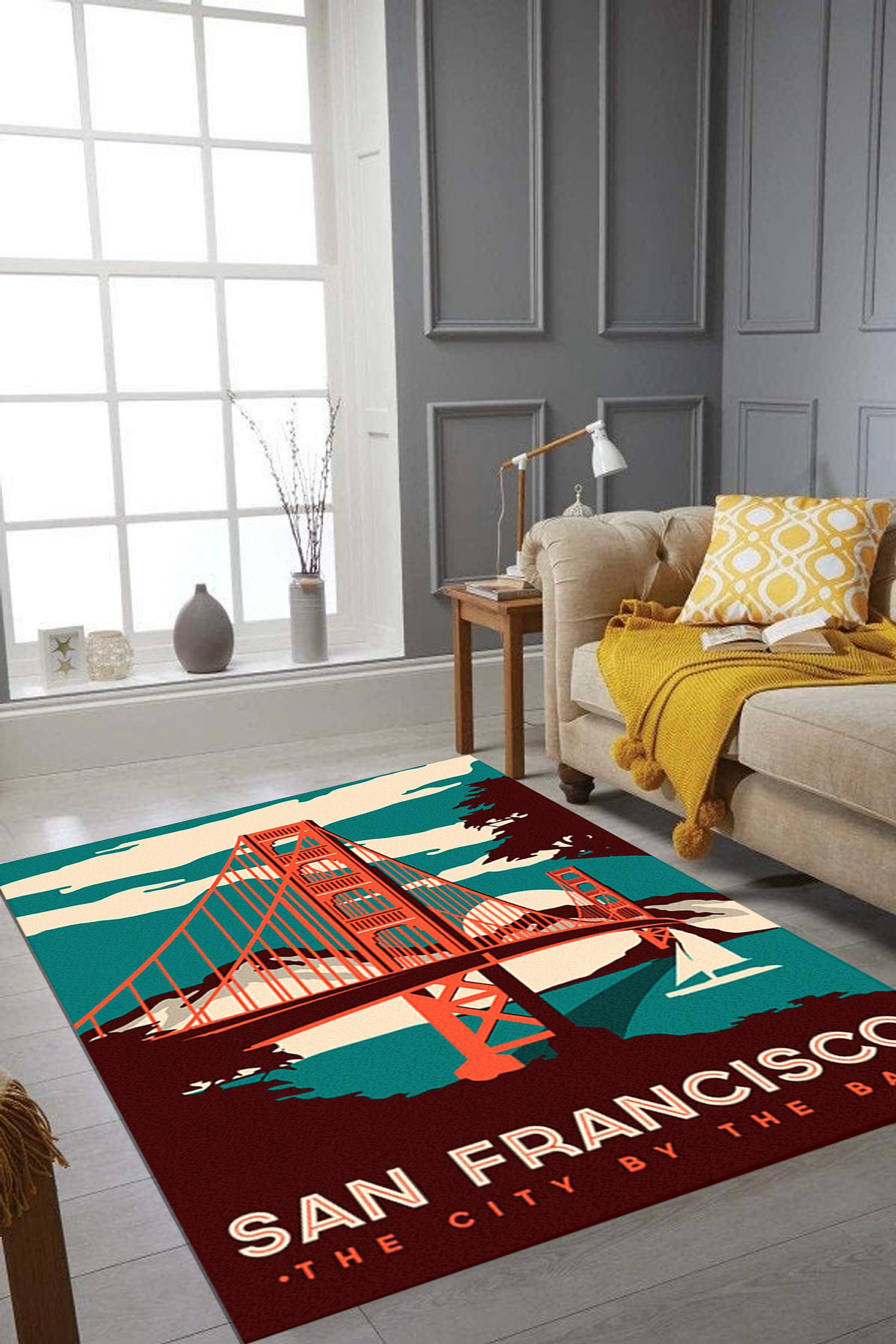 Vintage San Francisco Rug Retro California Tourism Golden Etsy