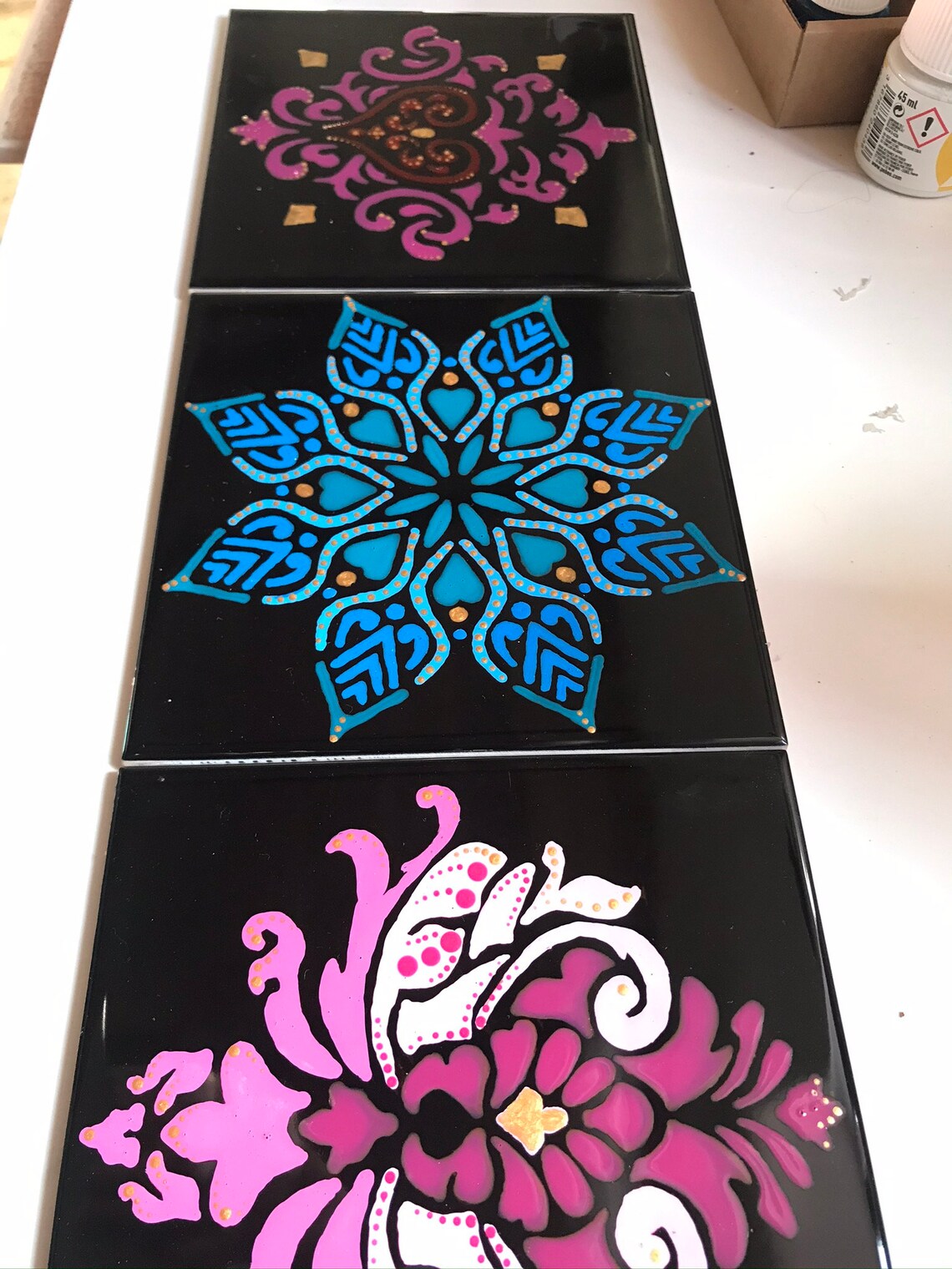 Hand painted decorative wall tile pink Etsy