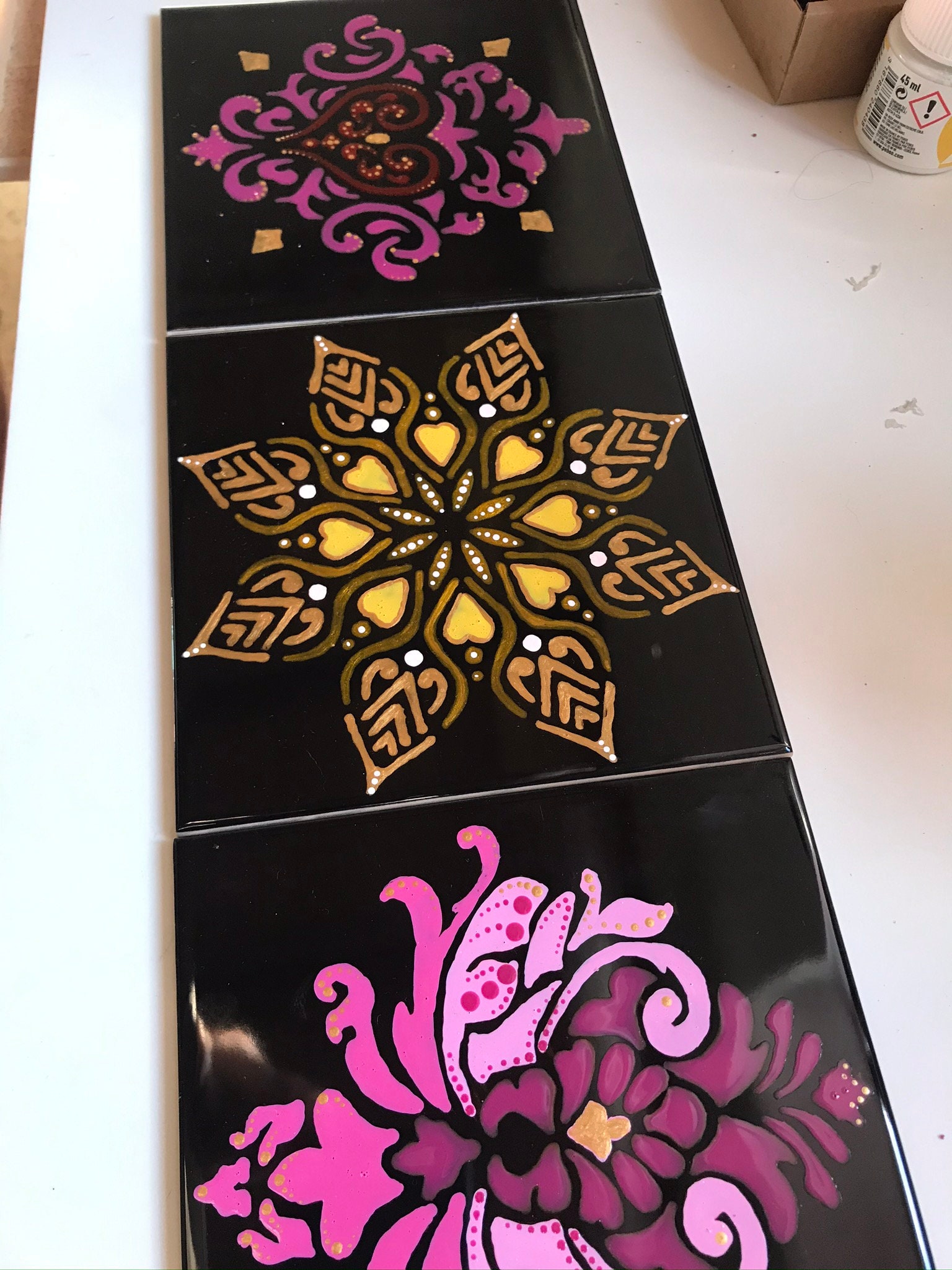 Hand painted decorative wall tile pink Etsy