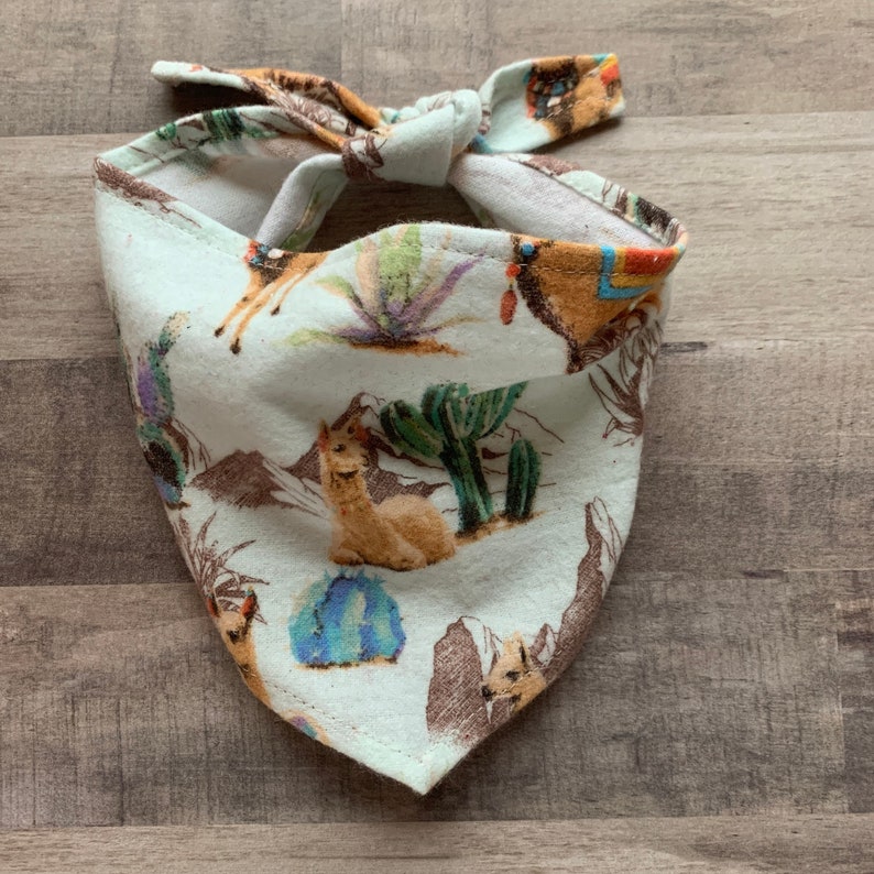 Lama and cactus bandana Single layer flannel bandana for dogs and cats Desert themed tied bandana.