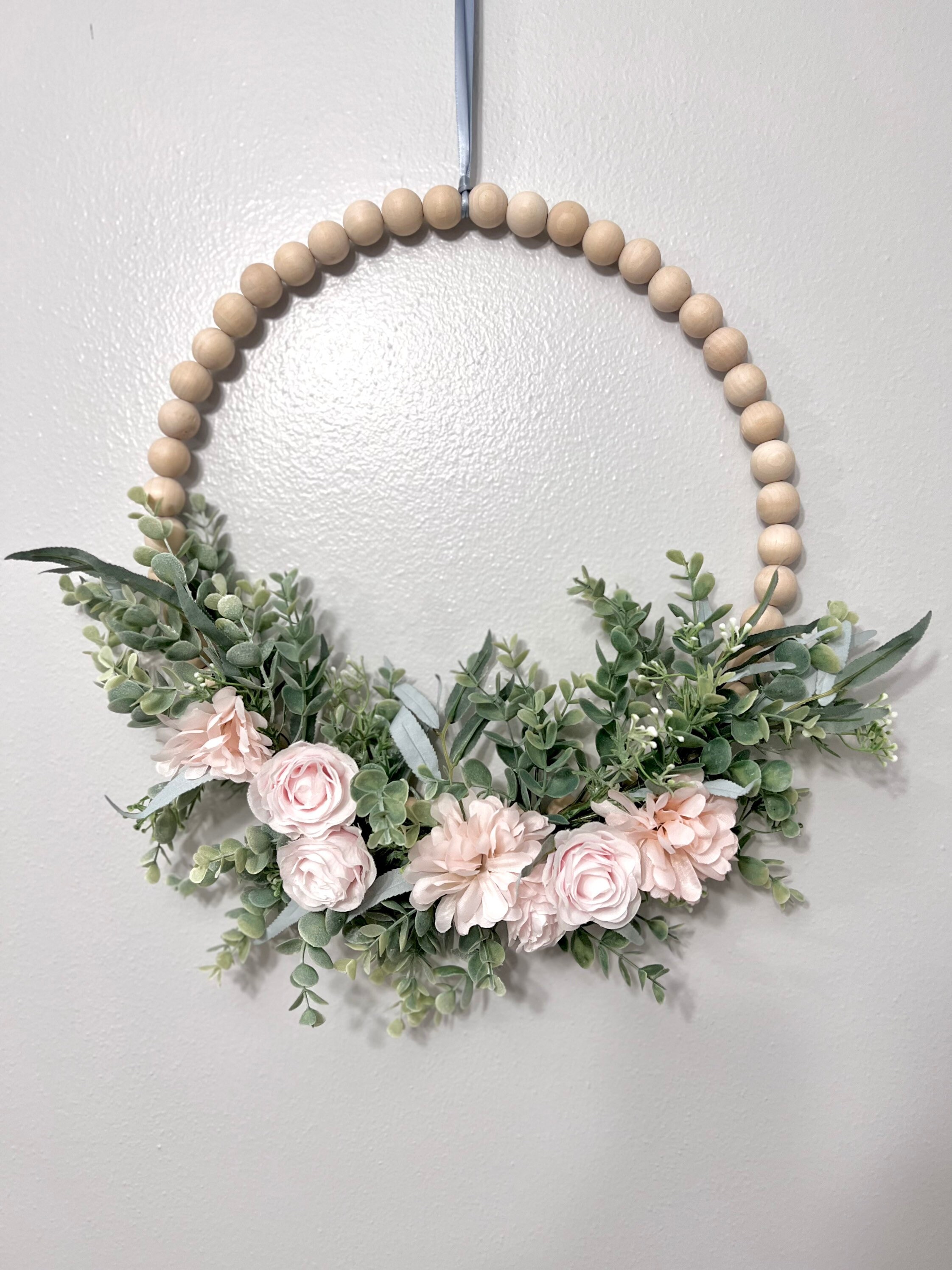 Valentine Heart Wreath, Shabby Chic, Wood Bead Heart Wreath