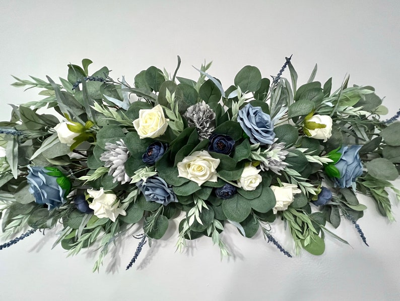 Dusty Blue and Navy Center Arbor Decor Wedding Flowers Arch image 1