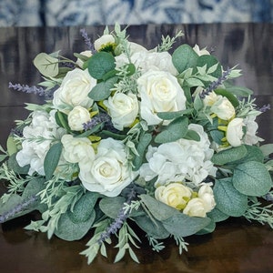 Lavender and Cream Centerpiece  Whiskey Barrel Flowers  Vase Arrangement Purple Centerpiece Table Flowers Large Arrangement Ceremony Flowers