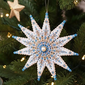 Christmas star easy beading tutorial - Basic peyote 3 drop star pattern for beading - DIY Christmas ornament PDF- home decor gift