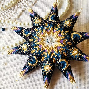 Padrão de estrela peyote 2 drop para miçangas - Noite Estrelada 23PS2D008 14 carreiras + Tutorial básico de estrela peyote 2 drop