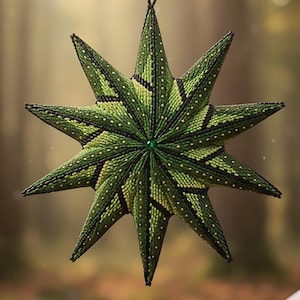 Geschikt voor beginners: groen peyote-kralenontwerp - patroon met 2 druppelsterren