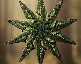 Beginner-Friendly Green Peyote Beading Design - 2 Drop Star Pattern