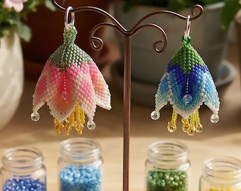 Beading tutorial for 3d peyote pod Bell flowers 19PT003 Step by step instruction