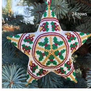 Christmas ornament beading tutorial, Peyote star pattern,  DIY Winter craft