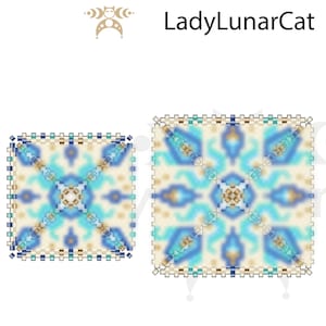 May include: A beading pattern for a peyote square design with a blue, white, and brown color scheme. The pattern is called "Samira 23PQ003" and has 26 rows and 20 rows. The pattern is available in PDF format.