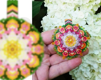Blumen Perlen Anhänger Tutorial - Peyote Hexagon Muster Gazania