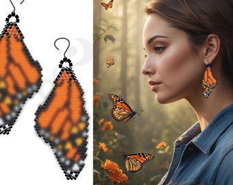 Monarch butterfly brick stitch earrings pattern for beading butterfly wing