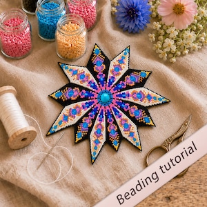 Patrón abstracto de cuentas de estrella mandala, tutorial de peyote de 3 gotas (PDF para principiantes)