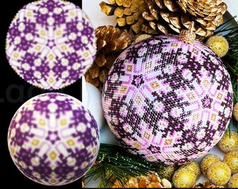 Christmas ornament beading tutorial - Peyote 3d ball pattern with purple snowflake - DIY winter ornament