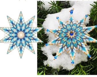 Tutoriel pour perles de Noël étoiles - Motif peyote 2 étoiles pendantes pour perles - Décoration de Noël DIY PDF + Tutoriel de base étoile peyote 2 gouttes