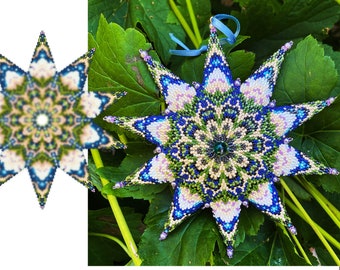Ornament beading tutorial -  Peyote 2 drop star pattern - DIY mandala flowers + Basic peyote 2 drop star tutorial