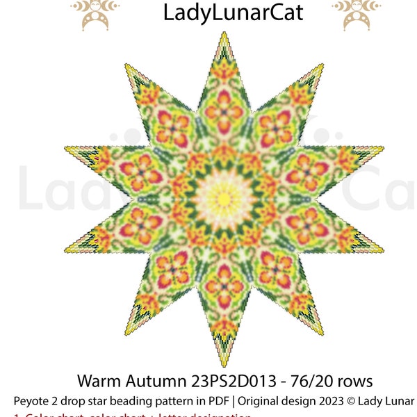 Peyote 2 drop star pattern for beading - Warm Autumn 23PS2D013 20 rows + Basic star 2 drop