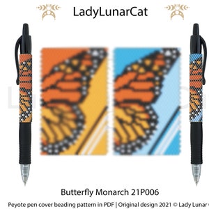 Butterfly Monarch peyote pen cover pattern for beading
