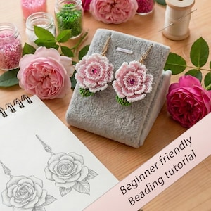 Beginner Friendly Beading Pattern Roses 3D Peyote Stitch Tutorial PDF | DIY Floral Earrings