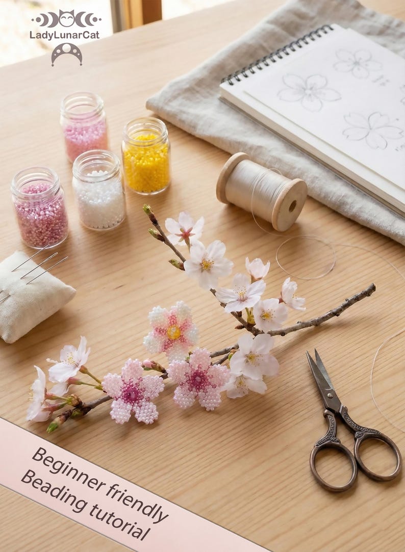 Sakura Peyote Pattern, Beaded Cherry Blossom beading Tutorial (PDF) image 10