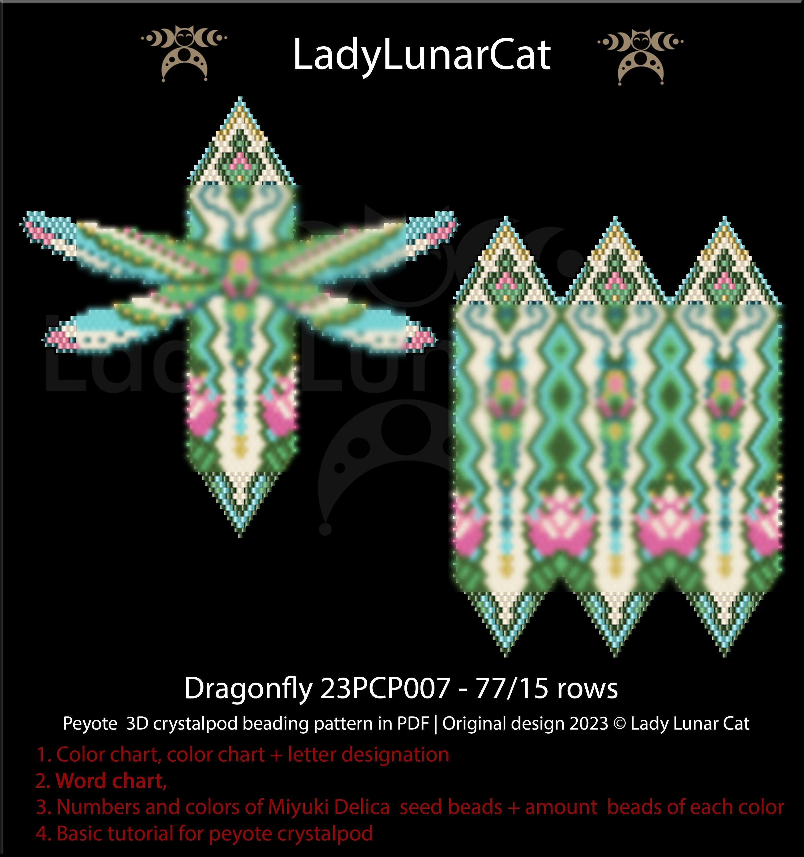 Peyote Pod Pattern for Seed Beads, Dragonfly Beadwoven, Dragonfly ...