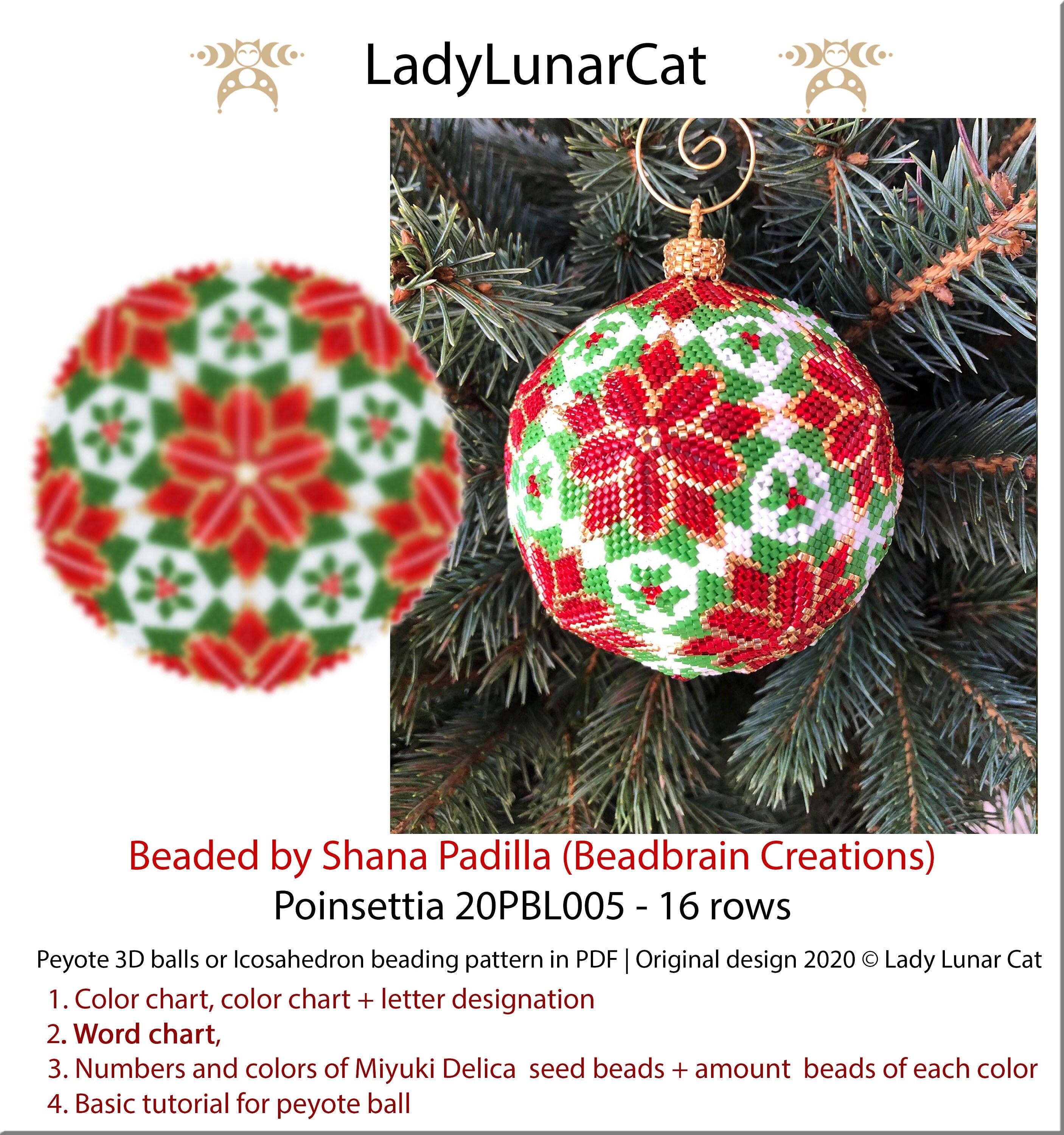 Poinsettia ornament tutorial - Peyote 3d ball pattern for beading