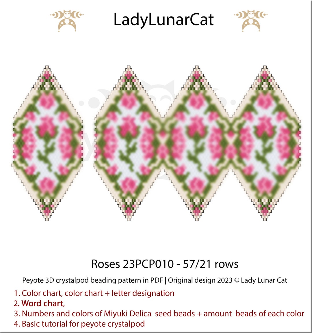 Roses Peyote Pod Pattern for Seed Beads + Basic Crystalpod Beading ...