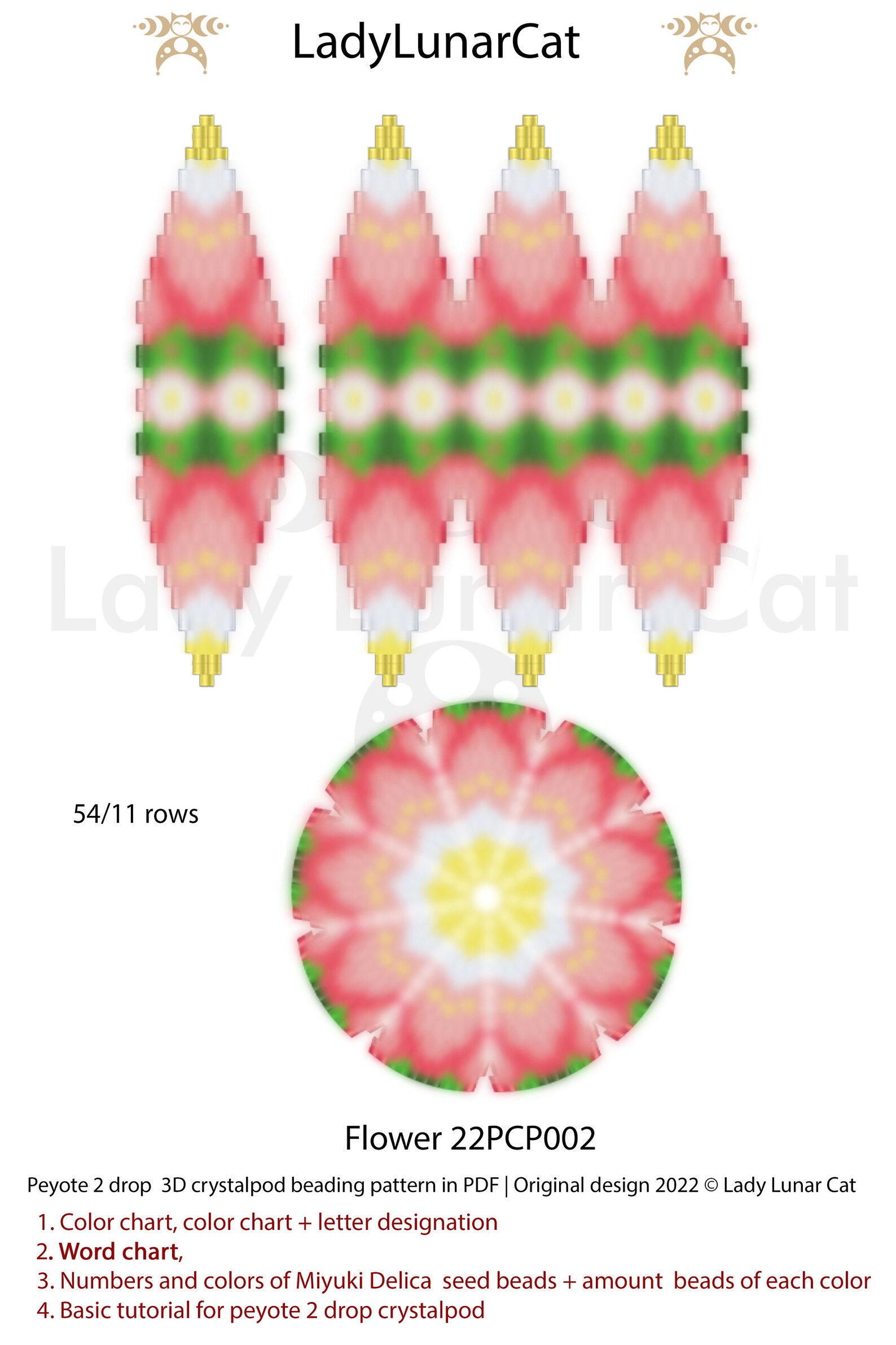 Peyote 2drop Pod Pattern for Beading - Flower 22PCP002 - Etsy