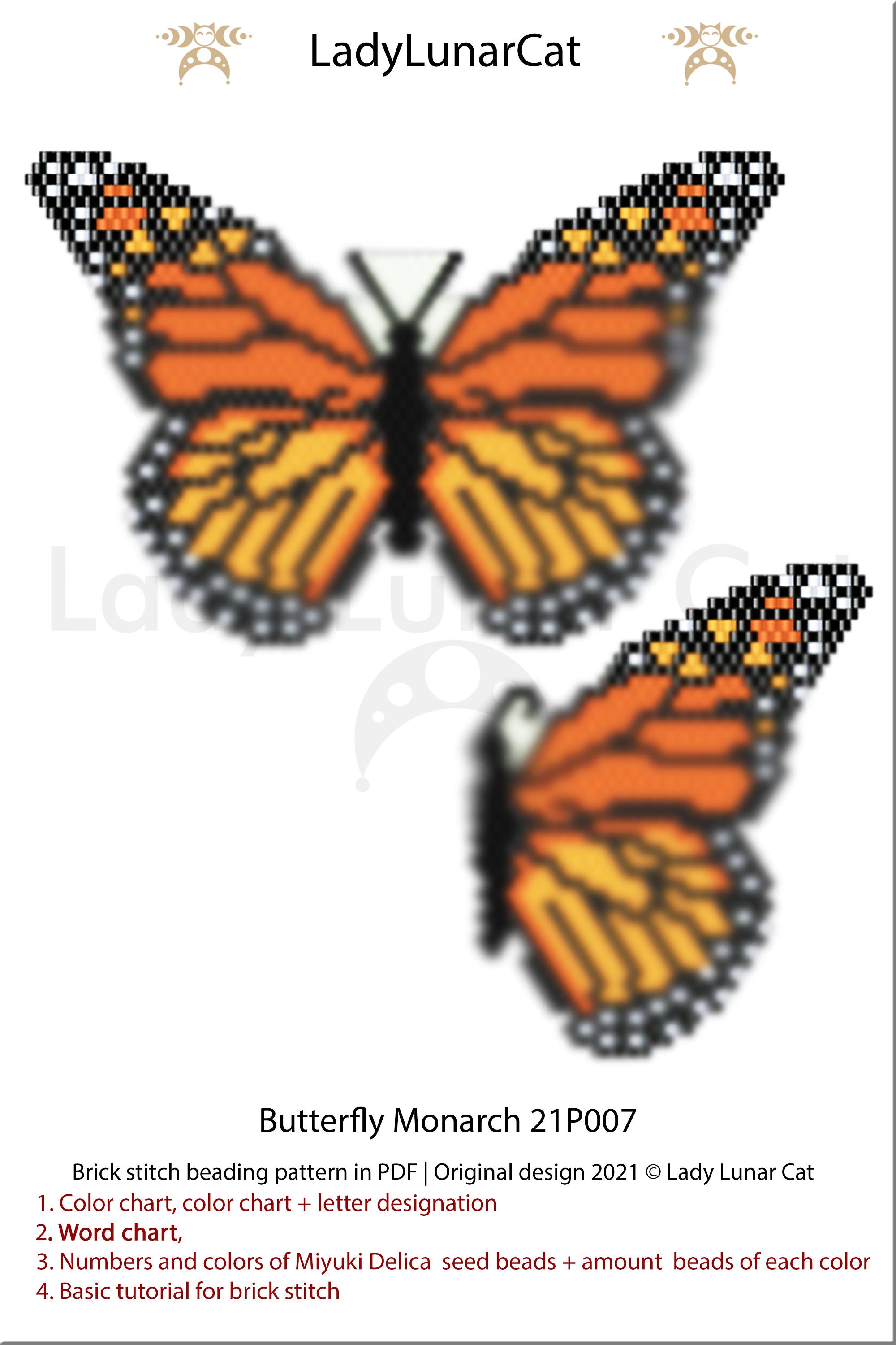 Brick Stitch Pattern for Beading Butterfly Monarch 21P007 - Etsy