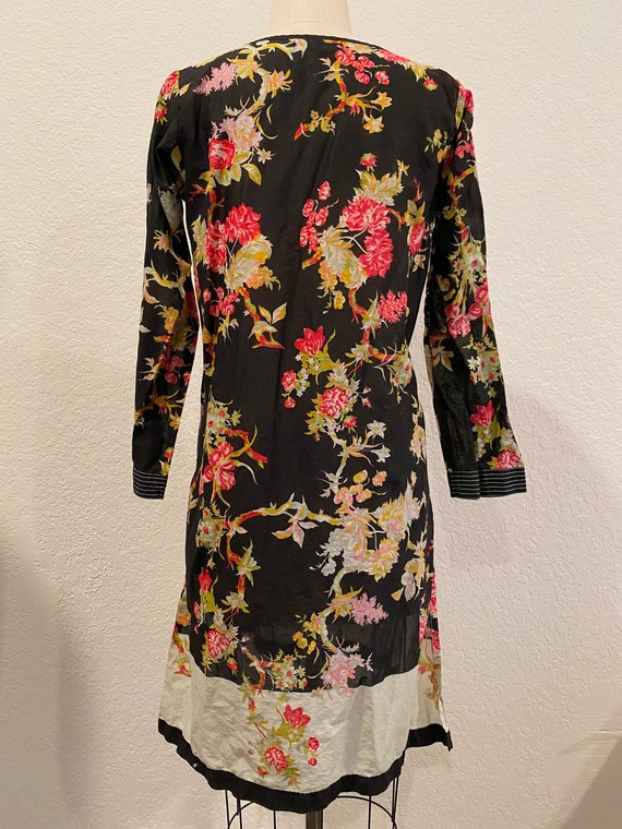 Vintage black floral cotton dress, embroidered fl… - image 7